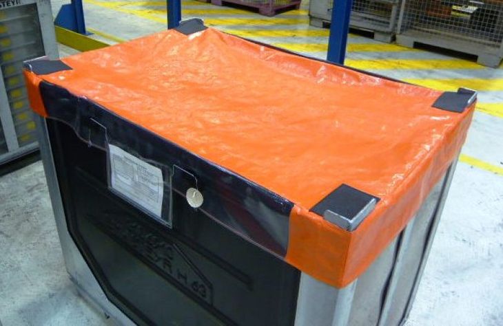Gitterbox mit kompletter Abdeckhaube als Schutz vor Witterung, Schmutz und als Sichtschutz